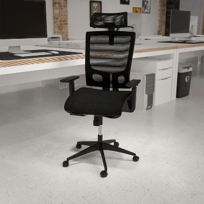 Flash Furniture Ergonomic Black Mesh Office Chair-Synchro-Tilt, Pivot Headrest, Adjustable Arms 3 Flash Furniture Ergonomic Black Mesh Office Chair-Synchro-Tilt, Pivot Headrest, Adjustable Arms