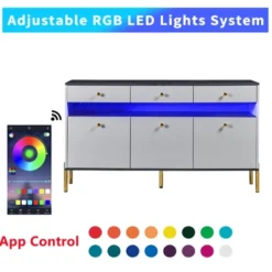 Contemporary Dressing Table With LED Lights And Marble Top, Gray - ModernLuxe -Furniture Store GUEST 740aa840 f723 437e a394 13b8aa29e114