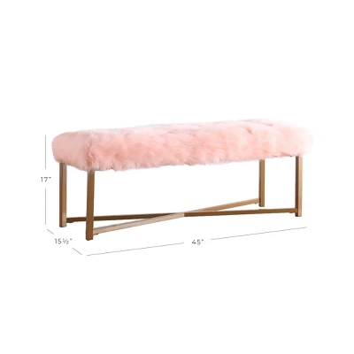Faux Fur Rectangle Bench - Pink - HomePop 3 Faux Fur Rectangle Bench - Pink - HomePop