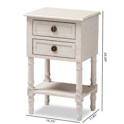 Lenore Country Cottage Farmhouse 2 Drawer Nightstand White - Baxton Studio 11 Lenore Country Cottage Farmhouse 2 Drawer Nightstand White - Baxton Studio - Image 9