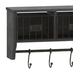 Emma And Oliver Rustic Country Wall Mounted Shelf With 5 Adjustable Sliding Hooks And Three Wire Storage Baskets -Furniture Store GUEST 770bef74 3780 4ffe 9358 563603b84760