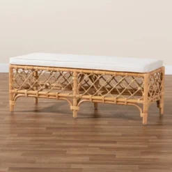 Orchard Fabric Upholstered And Rattan Bench White/Natural - Bali & Pari -Furniture Store GUEST 7710766f be1f 462b b4e7 1b69675b6c1b