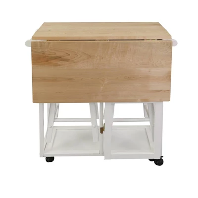 Square Hardwood Drop Leaf Table Top Breakfast Cart Natural/White - Flora Home 6 Square Hardwood Drop Leaf Table Top Breakfast Cart Natural/White - Flora Home - Image 4