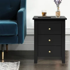 Costway Nightstand End Beside Sofa Table Cabinet W/ 3 Drawers Bedroom Furniture Black -Furniture Store GUEST 7831b0ae 6a81 4b6b a8ae 50cf48a4bf16