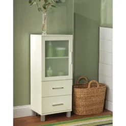 Frosted Pane 2 Drawer Floor Cabinet White - Buylateral