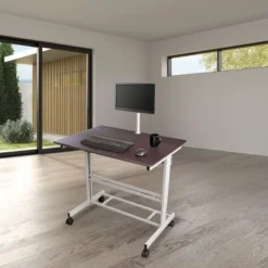 Stand Up Desk Store Rolling Adjustable Height Mobile Standing Desk With Monitor Mount (Silver Frame/Dark Walnut Top, 40" Wide) -Furniture Store GUEST 7ddf5d64 0d7b 4a04 8992 53cd143fed3f