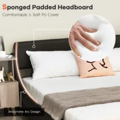 Costway Full Faux Leather Upholstered Platform Bed Adjustable Headboard Black -Furniture Store GUEST 7f6989cd b1c5 4f07 9e93 4e86e46e62ff