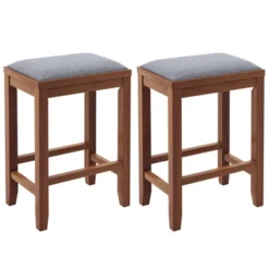 Costway Set Of 2 Upholstered Bar Stools Wooden Counter Height Dining Chairs Brown -Furniture Store GUEST 81db4067 81a8 4e25 ac03 eb4df19cc1fd