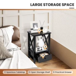 Costway Modern Nightstand With Bottom Drawer Storage Shelf Small Side End Table WhiteBlack -Furniture Store GUEST 81dd1f3e 8646 43fe 9d03 139250b68914