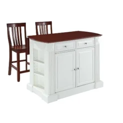 Coventry Drop Leaf Top Kitchen Island With 2 School House Stools White - Crosley -Furniture Store GUEST 84842785 5e64 4e72 a1a7 971537085ecd