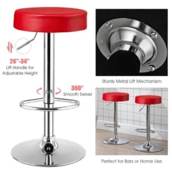 Costway Set Of 2 Round Bar Stool Adjustable Swivel Pub Chair W/ Footrest WhiteRedBlack -Furniture Store GUEST 84aa6285 774c 4a82 9772 0177833cd482