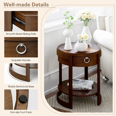 Costway Side End Table With Drawer Storage Shelf Classic Accents Nightstand Walnut Elliptical 7 Costway Side End Table With Drawer Storage Shelf Classic Accents Nightstand Walnut Elliptical - Image 5