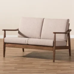 Venza Mid-Modern Walnut Wood Fabric Upholstered 2 Seater Loveseat Light Brown - Baxton Studio -Furniture Store GUEST 873318d1 b848 4e9f ac5b 1c40c424a25b