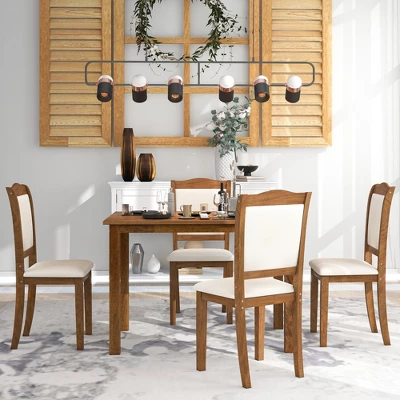5-Piece Wood Dining Table Set With Upholstered Chairs-ModernLuxe 4 5-Piece Wood Dining Table Set With Upholstered Chairs-ModernLuxe - Image 2