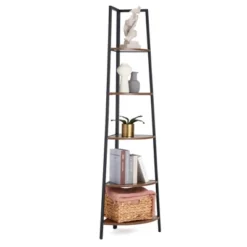 JOMEED 5 Shelf Industrial Corner Etagere Ladder Bookcase For Corner Spaces In Apartments, Studios, Offices, And Living Rooms, Black And Brown Wood -Furniture Store GUEST 8878f166 6407 4862 8ca1 92bf2b1e45b6