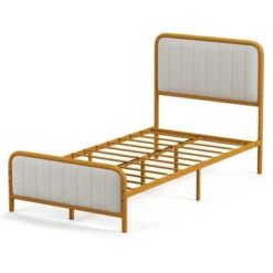 Costway Full Gold Metal Bed Frame Upholstered Platform Bed With Velvet Headboard 27 Costway Full Gold Metal Bed Frame Upholstered Platform Bed With Velvet Headboard -Furniture Store GUEST 8904ba95 29c4 4fa2 98fd 6dc4bef8209e
