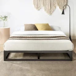 9" Metal Hinged Corner Platform Bed Frame Black - Mellow