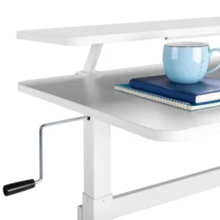 Tranzendesk Standing Desk With Clamp-On Shelf - 55" Sit To Stand Workstation With 55” Monitor Stand - White - Stand Steady -Furniture Store GUEST 89593ffa 422b 473b bab6 8812ebbe337c
