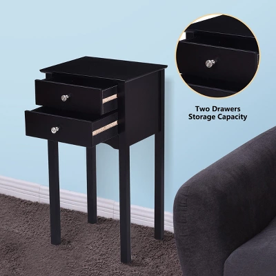 Costway Side Table End Accent Table Night Stand W/ 2 Drawers Furniture Black 7 Costway Side Table End Accent Table Night Stand W/ 2 Drawers Furniture Black - Image 5