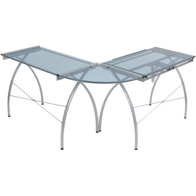 Futura L-Shaped Desk With Adjustable Top - Silver/Blue Glass 3 Futura L-Shaped Desk With Adjustable Top - Silver/Blue Glass