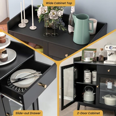 Costway Kitchen Buffet Server Sideboard Accent Cabinet With2 Tempered Glass Doors & Drawer 7 Costway Kitchen Buffet Server Sideboard Accent Cabinet With2 Tempered Glass Doors & Drawer - Image 5