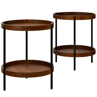 Costway 2-tier Round Side End Table Storage Shelf Rubber Wood Accent Nightstand 12 Costway 2-tier Round Side End Table Storage Shelf Rubber Wood Accent Nightstand - Image 10