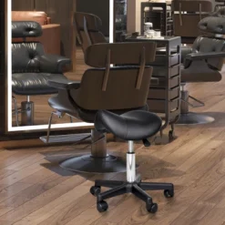 HOMCOM Rolling Saddle Stool, Swivel Salon Chair, Ergonomic Faux Leather Stool, Adjustable Height With Wheels For Spa, Salon, Massage, Office, Black -Furniture Store GUEST 8fcfd4ad f57f 4354 bd55 4dd5d19167dc