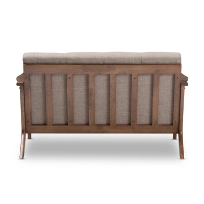 Bianca Mid-Modern Walnut Wood Fabric Tufted 2 Seater Loveseat Light Gray - Baxton Studio 5 Bianca Mid-Modern Walnut Wood Fabric Tufted 2 Seater Loveseat Light Gray - Baxton Studio - Image 3
