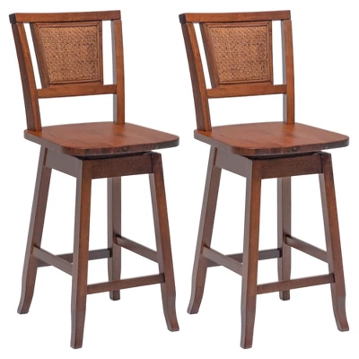Costway Set Of 2/4 Swivel Bar Stools Counter Height Rubber Wood Pub Chairs W/ Rattan Back 12 Costway Set Of 2/4 Swivel Bar Stools Counter Height Rubber Wood Pub Chairs W/ Rattan Back - Image 10