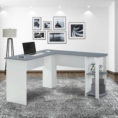 Modern L Shaped Desk With Side Shelves Gray - Techni Mobili 3 Modern L Shaped Desk With Side Shelves Gray - Techni Mobili