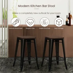 Costway Set Of 4 Counter Height Backless Barstool 26'' Metal Stackable Stool W/Wood Seat -Furniture Store GUEST 92c01ea3 9897 4c6e 96fc b6f5a7415fe1