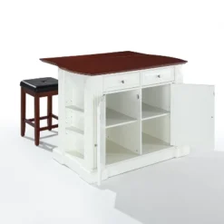 Coventry Drop Leaf Top Kitchen Island With Upholstered Square Stools White - Crosley -Furniture Store GUEST 92d69fb1 10be 443d bfa6 67bd6a1e10ca