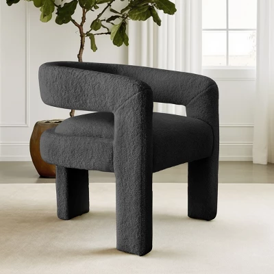 ZEN 25" Wide Contemporary Design Faux Shearling Boasting Curved Streamlined Silhouette Armrest Accent Barrel Chair-The Pop Maison 4 ZEN 25" Wide Contemporary Design Faux Shearling Boasting Curved Streamlined Silhouette Armrest Accent Barrel Chair-The Pop Maison - Image 2
