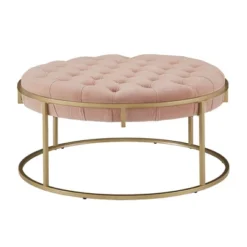 Ervyn Gold Finish Velvet Button Tufted Cocktail Ottoman - Inspire Q -Furniture Store GUEST 93be93fa ac04 4af0 b715 bd7f5f62b078