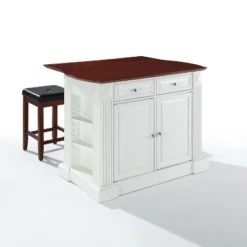 Coventry Drop Leaf Top Kitchen Island With Upholstered Square Stools White - Crosley -Furniture Store GUEST 94319192 079c 47db aa09 d7e75141f256