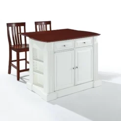 Coventry Drop Leaf Top Kitchen Island With 2 School House Stools White - Crosley -Furniture Store GUEST 9437b3f4 6a4b 44e2 928f e1e8421fba74