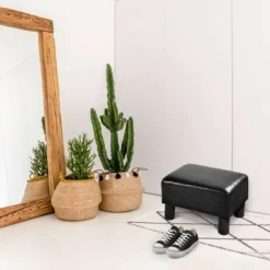 Costway PU Leather Ottoman Rectangular Footrest Small Stool W/ Padded Seat White/Black/Red -Furniture Store GUEST 94dac4e7 04f5 4bdc bf60 19c2e535fa75