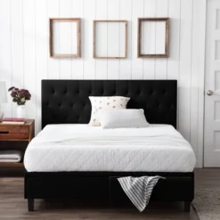 Full Anna Upholstered Bed With Drawers Black - Brookside Home
