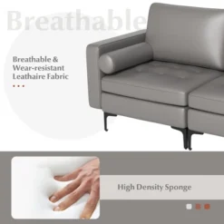 Costway Modern Loveseat 2-Seat Sofa Couch With 2 Bolsters Side Storage Pocket Grey/Red -Furniture Store GUEST 970818d0 a180 4166 aaae 85bb1316f293