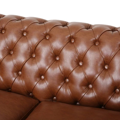 Silverdale Traditional Chesterfield Loveseat Cognac Brown/Dark Brown - Christopher Knight Home 6 Silverdale Traditional Chesterfield Loveseat Cognac Brown/Dark Brown - Christopher Knight Home - Image 4