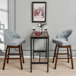 Costway Set Of 2 Swivel Bar Stools Tufted Bar Height Pub Chairs With Rubber Wood Legs Grey/Beige -Furniture Store GUEST 974f0362 6129 430e 907b 293248d0ae2a