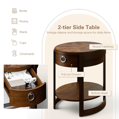 Costway Side End Table With Drawer Storage Shelf Classic Accents Nightstand Walnut Elliptical 10 Costway Side End Table With Drawer Storage Shelf Classic Accents Nightstand Walnut Elliptical - Image 8