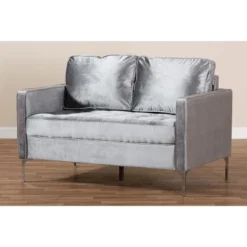 Baxton Studio Clara Velvet Fabric Upholstered 2 Seater Loveseat Gray - BaxtonStudio -Furniture Store GUEST 981103ea 6f6c 410d 8970 3b0e9fcabfc2