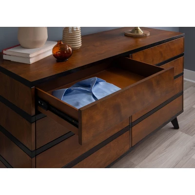 Mid-Century Modern 6 Drawer Dresser Walnut - Linon 13 Mid-Century Modern 6 Drawer Dresser Walnut - Linon - Image 11