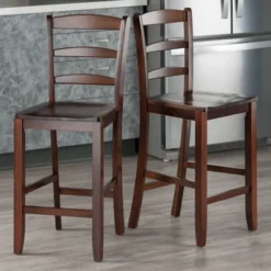 Set Of 2 Ladder Back 24" Counter Height Barstool Hardwood/Walnut - Winsome -Furniture Store GUEST 982719db 3e93 405a 886f ed6f914e1911