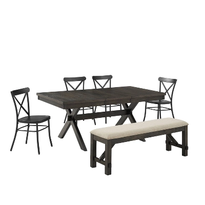 6pc Hayden Extendable Dining Set With Camille Chairs Matte Black/Slate - Crosley 5 6pc Hayden Extendable Dining Set With Camille Chairs Matte Black/Slate - Crosley - Image 3