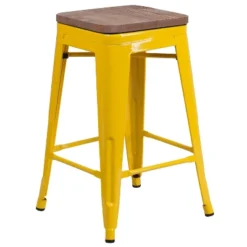 Merrick Lane Backless Metal Dining Stool With Wooden Seat For Indoor Use -Furniture Store GUEST 989aa20f 151c 41cd 9736 e2d595c35149