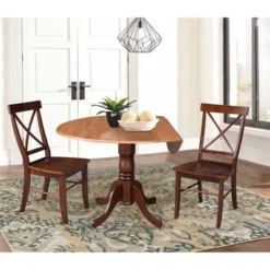 42" Deana Dual Drop Leaf Dining Set With 2 Cross-Back Chairs Cinnamon/Espresso - International Concepts -Furniture Store GUEST 99563a29 6e54 4cae a520 76c1e2decac9