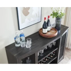 Home Source Bar Cabinet With Two Curved Glass Doors In Charcoal Finish -Furniture Store GUEST 99d0c944 a9b2 4e48 bf73 c37fe7ba1d95