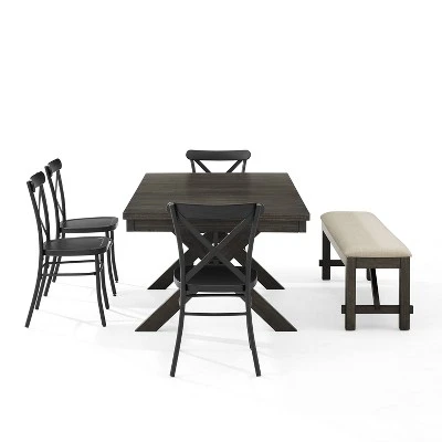 6pc Hayden Extendable Dining Set With Camille Chairs Matte Black/Slate - Crosley 10 6pc Hayden Extendable Dining Set With Camille Chairs Matte Black/Slate - Crosley - Image 8
